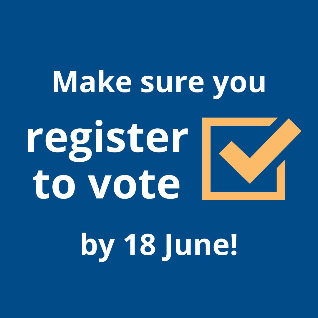 ❗ Don't leave it too late! Make sure you register to vote by 18 June in order to vote in the general election on Thursday 4 July.

Head to gov.uk/register-to-vo… to find out more and register today ✅