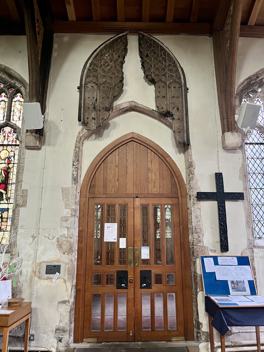 Fragments of the old door, reminiscent of angel wings, hanging above the new door…🪽🪽☺️ The Church of St. Mary Magdalene, Brampton, Cambridgeshire.