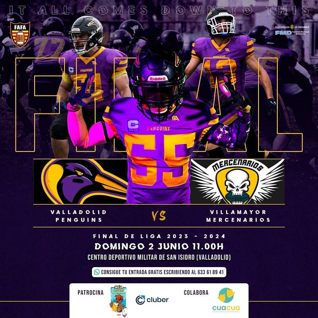 🏈 #FútbolAmericano | Este domingo tendremos final en San Isidro

👉 Nuestros @pucelapenguins se juegan el título de la Liga Tackle de la @AragonFootball, en el Centro Deportivo Militar de San Isidro, ante @mercenarioszgz

🕚 El encuentro tendrá lugar a las 11:00 horas