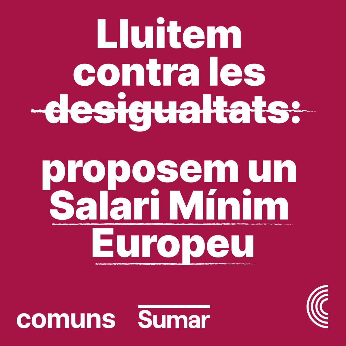 Ha arribat l'hora de tirar endavant un Salari Mínim Europeu per acabar amb els salaris baixos i la precarietat.

Una política que redueix desigualtats i que hem demostrat que enforteix l'economia.

Per assegurar una vida i un futur dignes per a totes, el #9J a Europa, <a href="/Jaumeasens/">Jaume Asens</a>