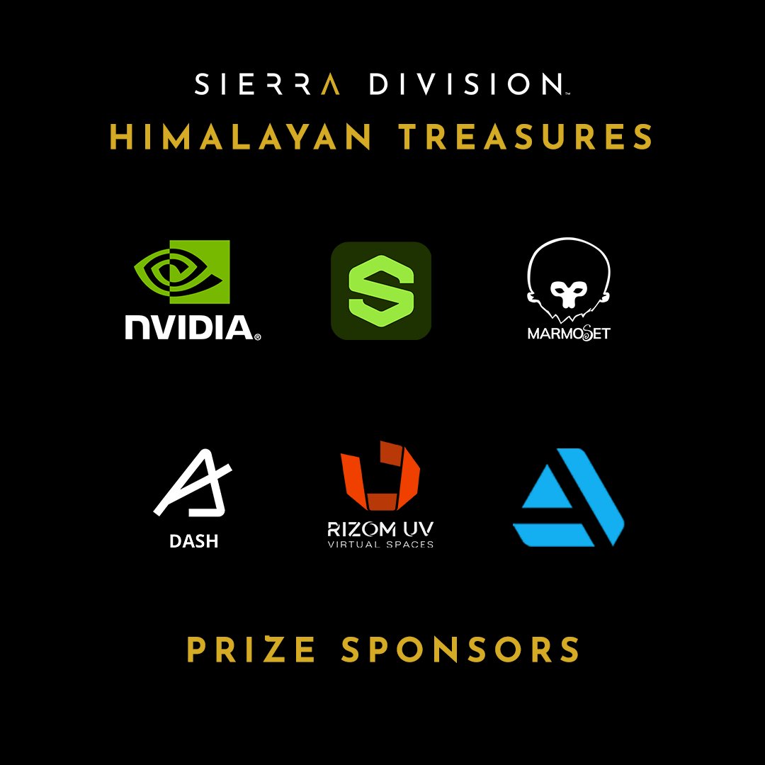 We'd like to thank our wonderful Prize Sponsors for their generous contributions to our Himalayan Treasures Challenge! THANK YOU @nvidia @Substance3D @marmosetco @polygonflow @RizomUV @ArtStationHQ Discover all the prizes: sierradivision.com/blog-post/hima…