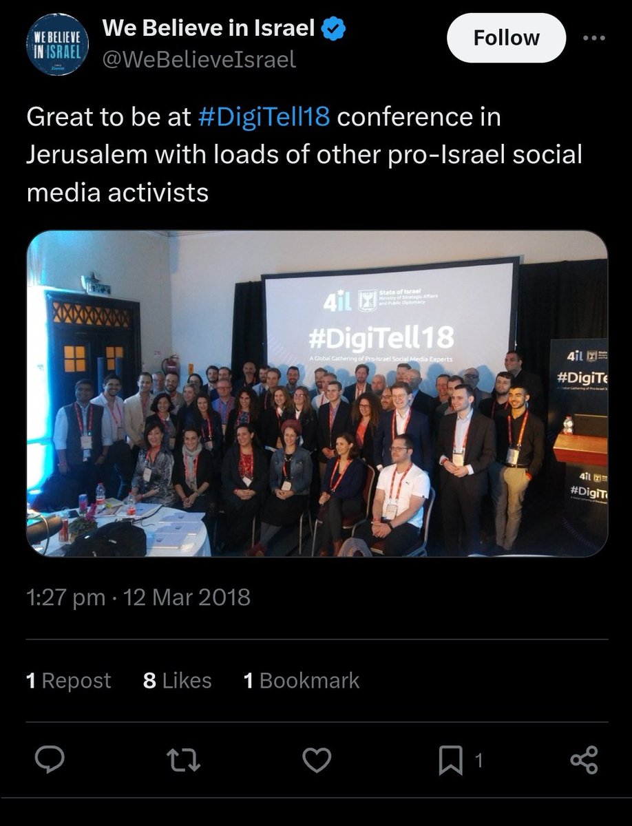 LeftPhoenix's tweet photo. @AaronBastani Remember he was also recruited by the Israeli Government as one of their online activists in 2018 along with Simon Cobbs of the now defunct Sussex friends of Israel, for their #Digitell18 group in the Ministry of Strategic Affairs. https://t.co/SonFlxOpTg