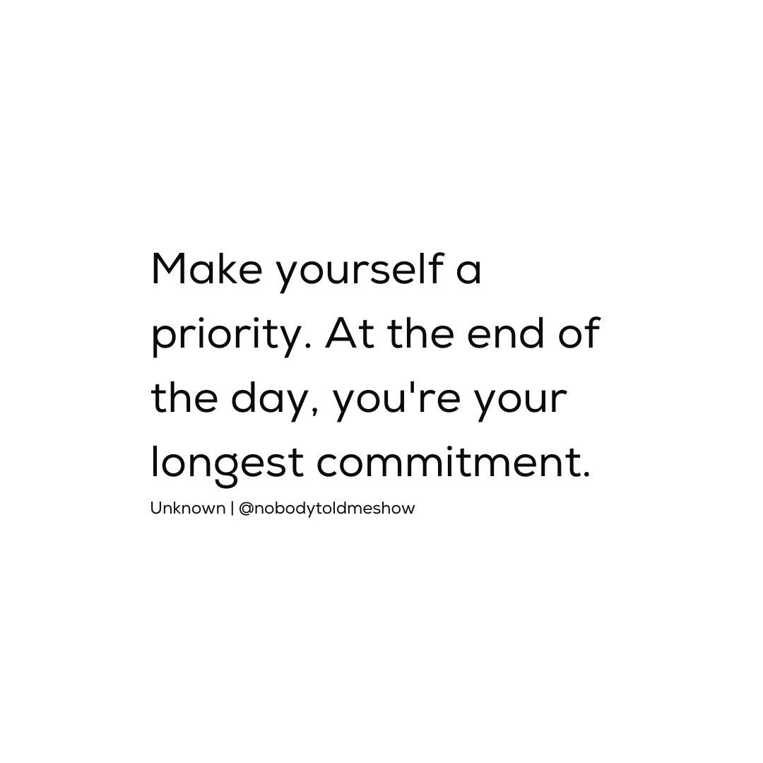nobodytoldmepod's tweet image. Put yourself first; you are your lifelong commitment.
#makeyourselfapriority #selfcare #longtermcommitment #valueyourself #personaldevelopment #selflove #mentalhealthawareness #selfrespect 
#dailyselfcare #selfworth #careforyourself