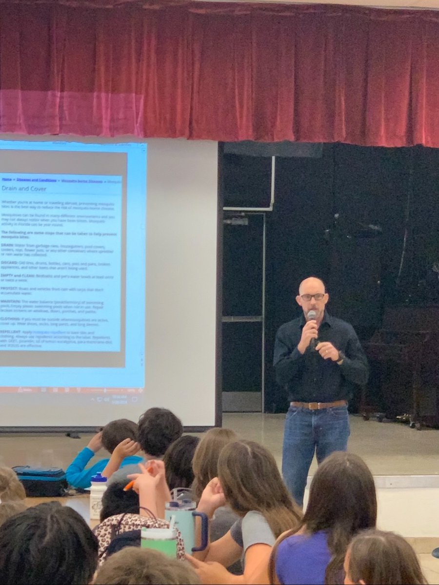 Dr. Barry Alto, Associate Professor and Associate Center Director of the Florida Medical Entomology Lab, University of Florida in Vero Beach came to GMS to speak to our 6th graders about mosquito borne pathogens as part of our infectious agents' unit.