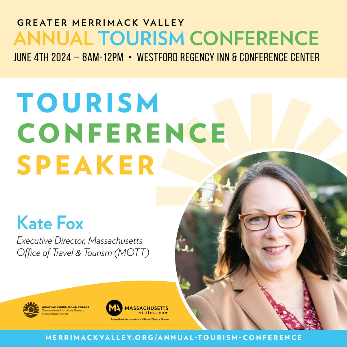 🌟 Spotlight on Kate Fox! 🌟 We're honored to announce Kate Fox, Executive Director of the Massachusetts Office of Travel & Tourism (MOTT), as a distinguished speaker at the 2024 Annual Tourism Conference. @visitma merrimackvalley.org/annual-tourism… #MerrimackValley #VisitMA