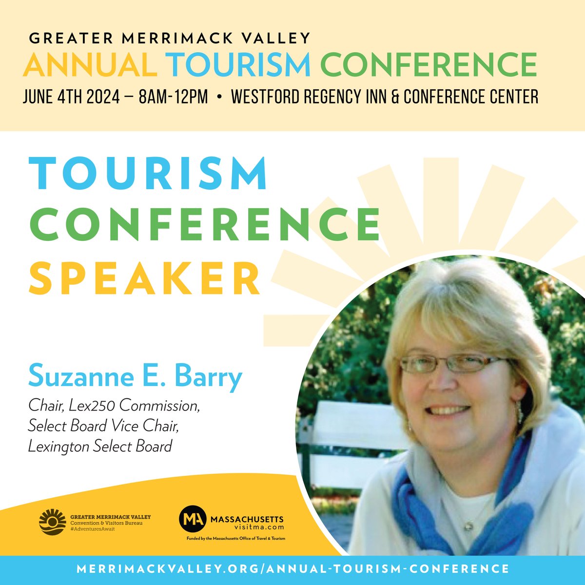 🌟 Spotlight on Suzanne E. Barry! 🌟 We're thrilled to announce Suzanne E. Barry as one of our conference speakers at the 2024 Annual Tourism Conference. As Chair of the @Lex250 Commission and Vice Chair of the Lexington Select Board. merrimackvalley.org/annual-tourism… #MerrimackValley