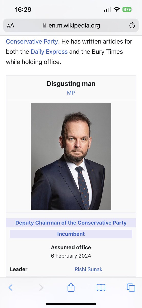 PopMusicPaul's tweet photo. Who’s edited James Daly’s wiki page 😂😂 #disgustingman https://t.co/ybcorhyJYq