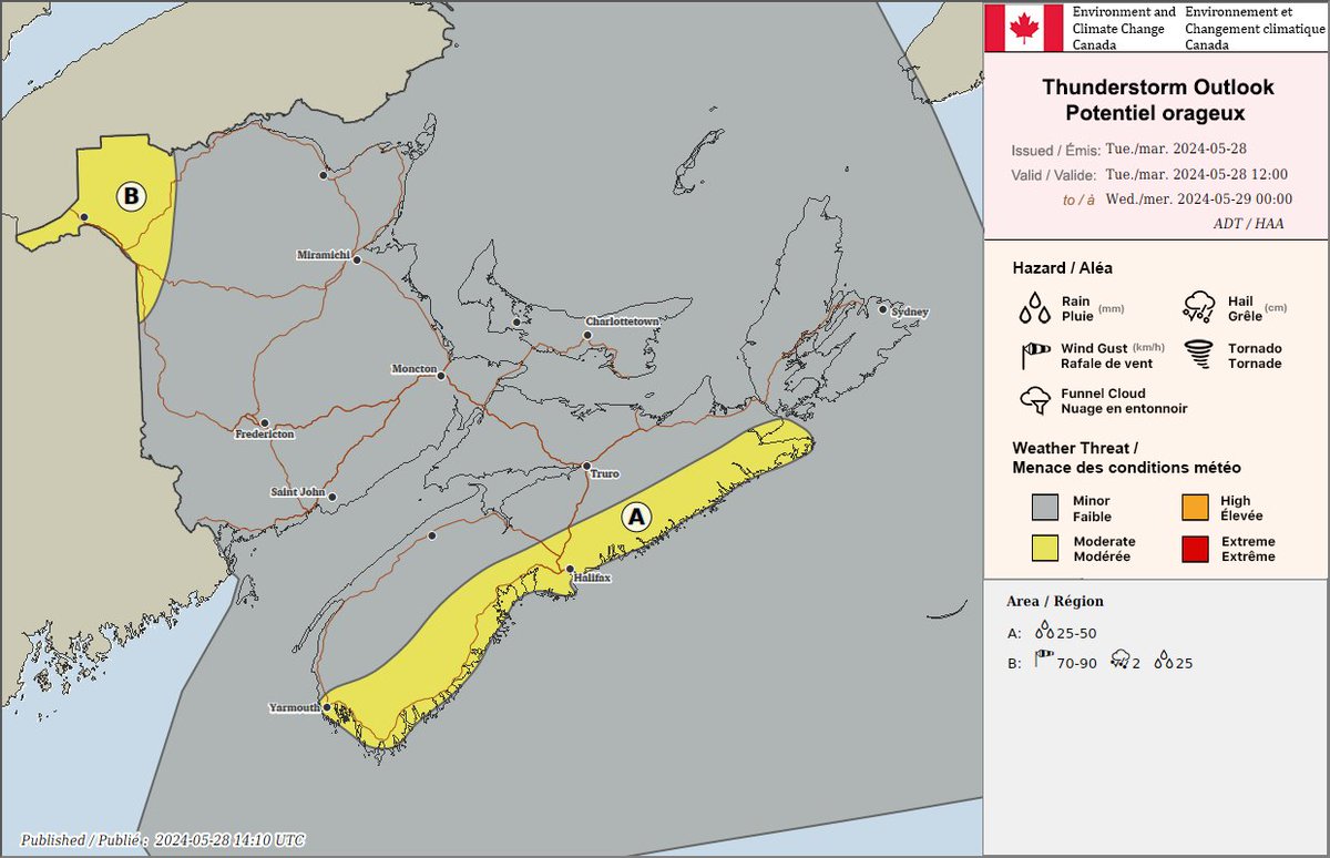 Thunderstorm outlook for the Atlantic provinces valid for May 28th, 2024. #nsstorm