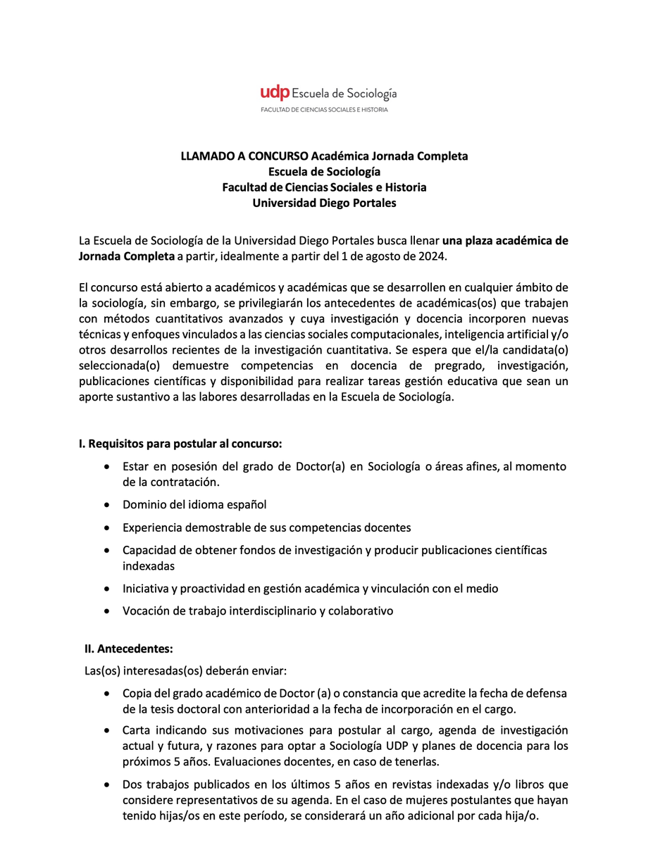 UDPsociologia's tweet photo. En Sociología UDP abrimos concurso  académico! Buscamos colegas que trabajen idealmente con métodos cuantitativos  avanzados, para llenar una plaza  de Jornada Completa. Detalles abajo, prontamente subiremos link. https://t.co/43poYI0b88