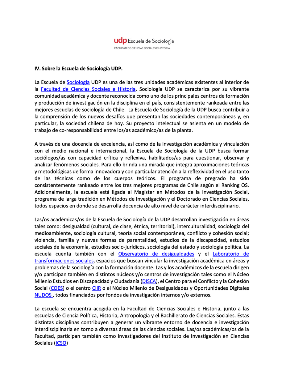 En Sociología UDP abrimos concurso  académico! Buscamos colegas que trabajen idealmente con métodos cuantitativos  avanzados, para llenar una plaza  de Jornada Completa. Detalles abajo, prontamente subiremos link.