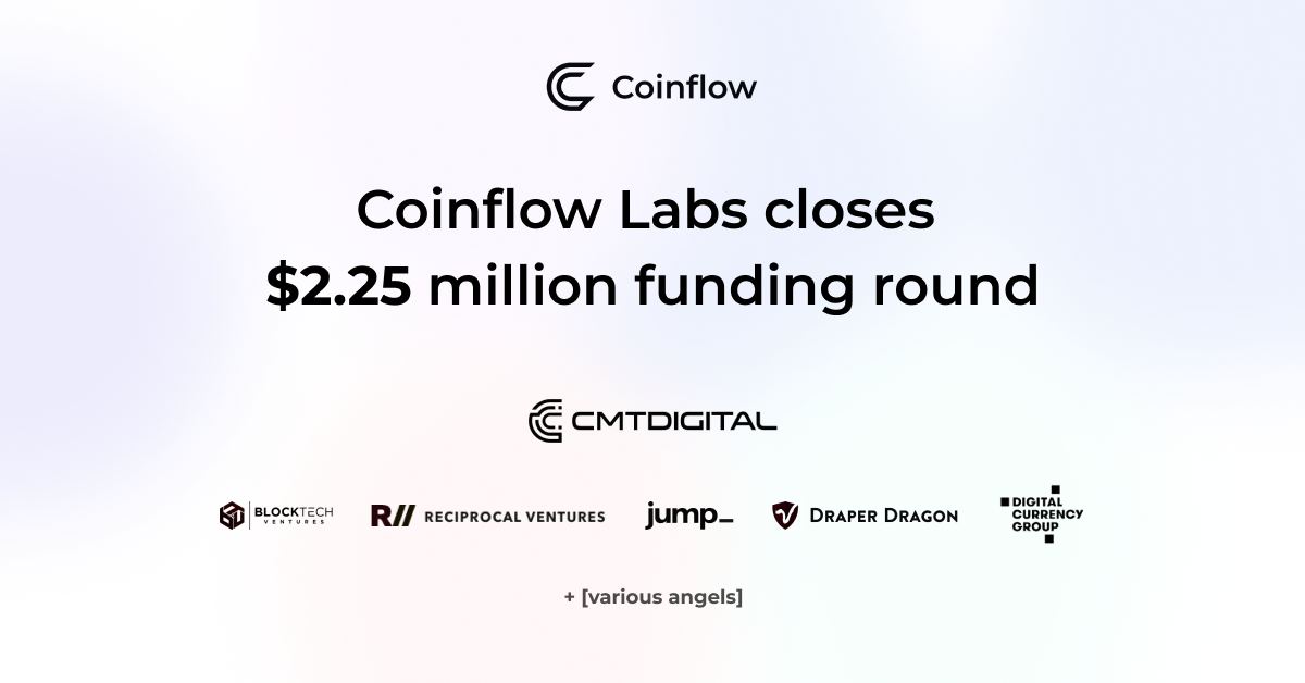 Coinflow Labs (@coinflowlabs) on Twitter photo We are proud to announce that we've raised a $2.25M seed round to accelerate the introduction of instant payment settlement for businesses.
This round was led by <a href="/CMT_Digital/">CMT Digital</a> with participation from <a href="/recvcx/">Reciprocal Ventures</a> <a href="/jump_/">Jump Crypto 🔥💃🏻</a> <a href="/DCGco/">DCG</a> <a href="/DraperDragon/">Draper Dragon</a> <a href="/blocktechvc/">Blocktech Ventures</a> and angels <a href="/0xMert_/">mert | helius.dev</a> We are proud to announce that we've raised a $2.25M seed round to accelerate the introduction of instant payment settlement for businesses.
This round was led by <a href="/CMT_Digital/">CMT Digital</a> with participation from <a href="/recvcx/">Reciprocal Ventures</a> <a href="/jump_/">Jump Crypto 🔥💃🏻</a> <a href="/DCGco/">DCG</a> <a href="/DraperDragon/">Draper Dragon</a> <a href="/blocktechvc/">Blocktech Ventures</a> and angels <a href="/0xMert_/">mert | helius.dev</a>