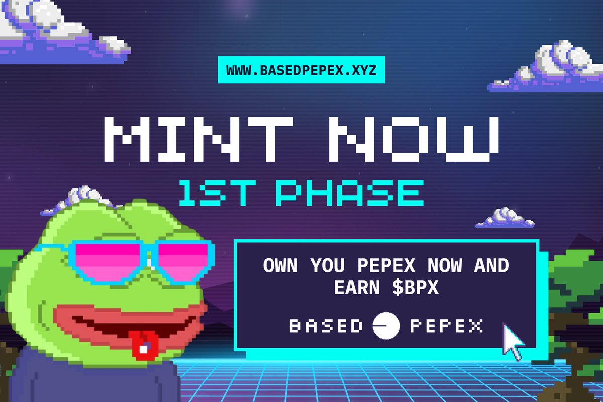 🐸Public Mints is Active get your PepeX now and start earning $BPX on #BaseChain 🟢Mint & Stake▶️basedpepex.xyz 🚀The First NFT Project Tokenized on Base Network #NFT #NFTArts #Pixel #Ethereum #basememes #Crypto