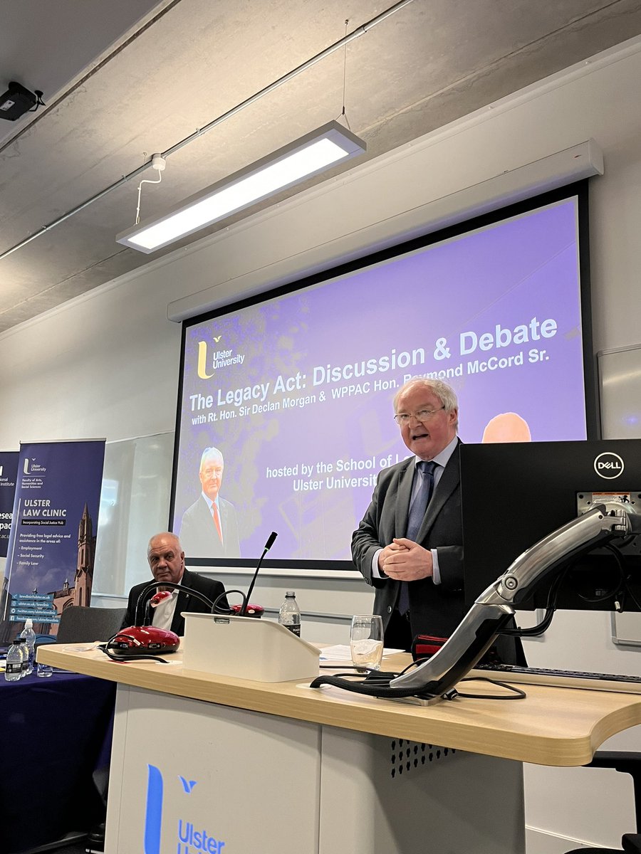 Today we welcomed Sir Declan Morgan, Chief Commissioner of the Independent Commission for Reconciliation and Information Recovery (ICRIR), to @UlsterUni to engage with the public, victims and interested parties on the controversial Legacy Act @UlsterUniSchLaw @TJI_ @INCOREinfo