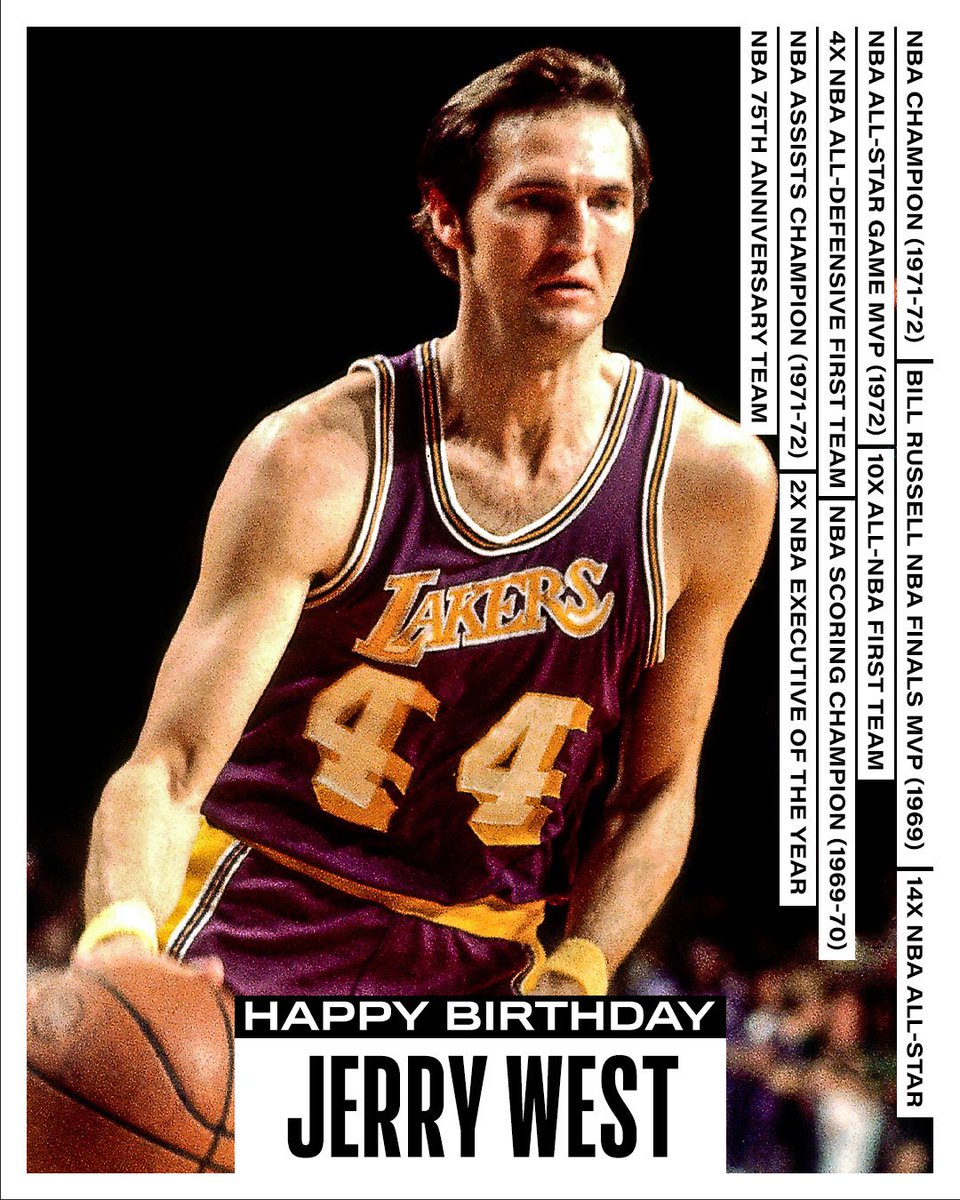 Join us in wishing a Happy 86th Birthday to 14x #NBAAllStar, 1971-72 NBA Champion, 1969 NBA Finals MVP and 75th Anniversary Team member, Jerry West. #NBABDAY