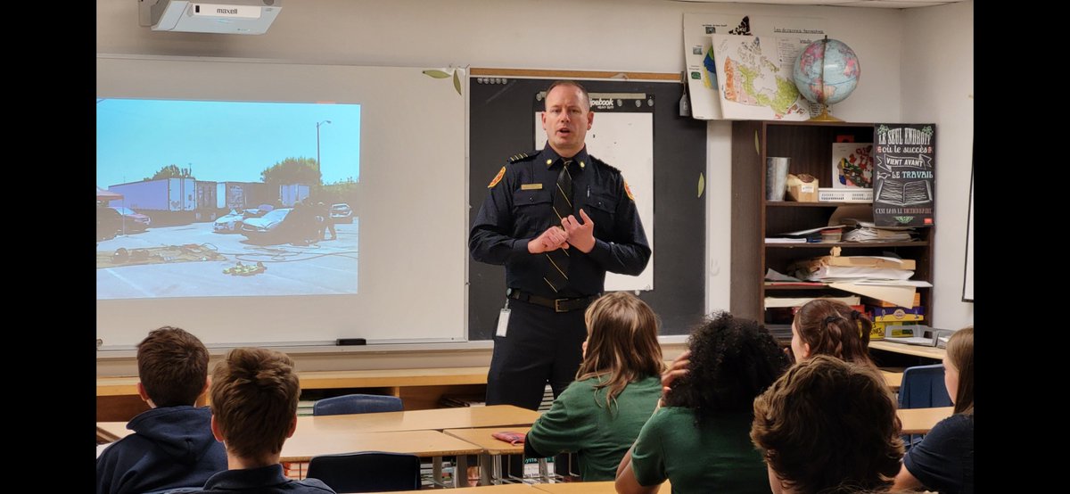 On May 24th, Mr. Robert Garland, Deputy Chief for the Markham Fire &amp; Emergency Services visited Madame Trottier's Career Studies class.  He offered great advice and a variety of real-life examples explaining the challenges and the rewards of the workforce. <a href="/PVNCCDSB/">PVNCCDSB</a>