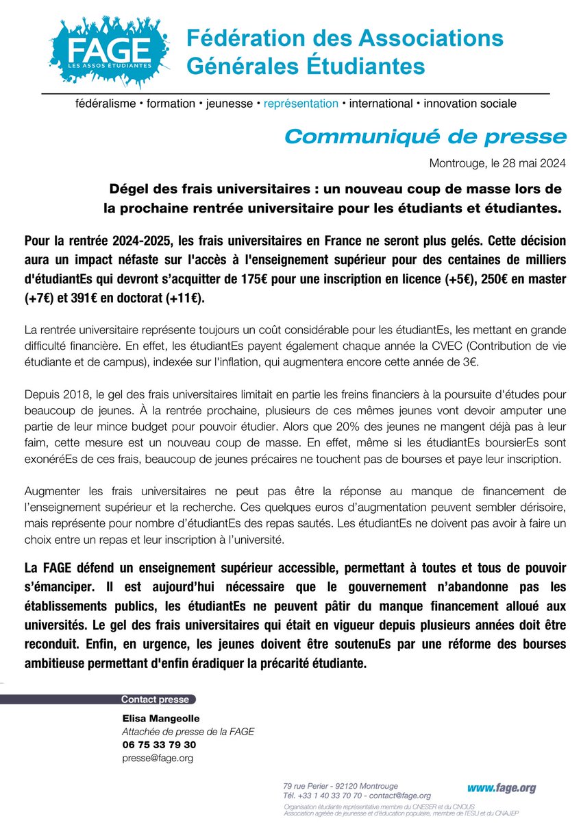#CDP | L'augmentation des frais universitaires et de la CVEC est un coup de masse supplémentaire, dans un contexte de précarité majeure qui n'est plus à prouver ⚠️

#JeunesEtPauvres