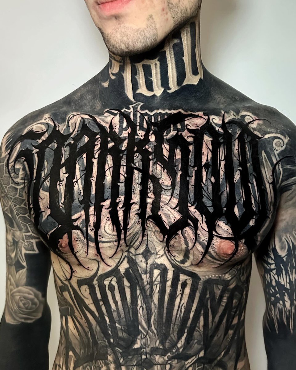 D_World_of_Ink's tweet photo. Artist • @ xover.letters • Dark Soul • 
Freehand dark lettring blast over
#tattoo #art https://t.co/S7EPHTURKz