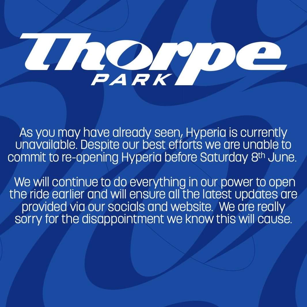 DAN5986's tweet photo. No #hyperia to the June 8 however thopre will try and get it opened sooner. https://t.co/CO4MMnnSio