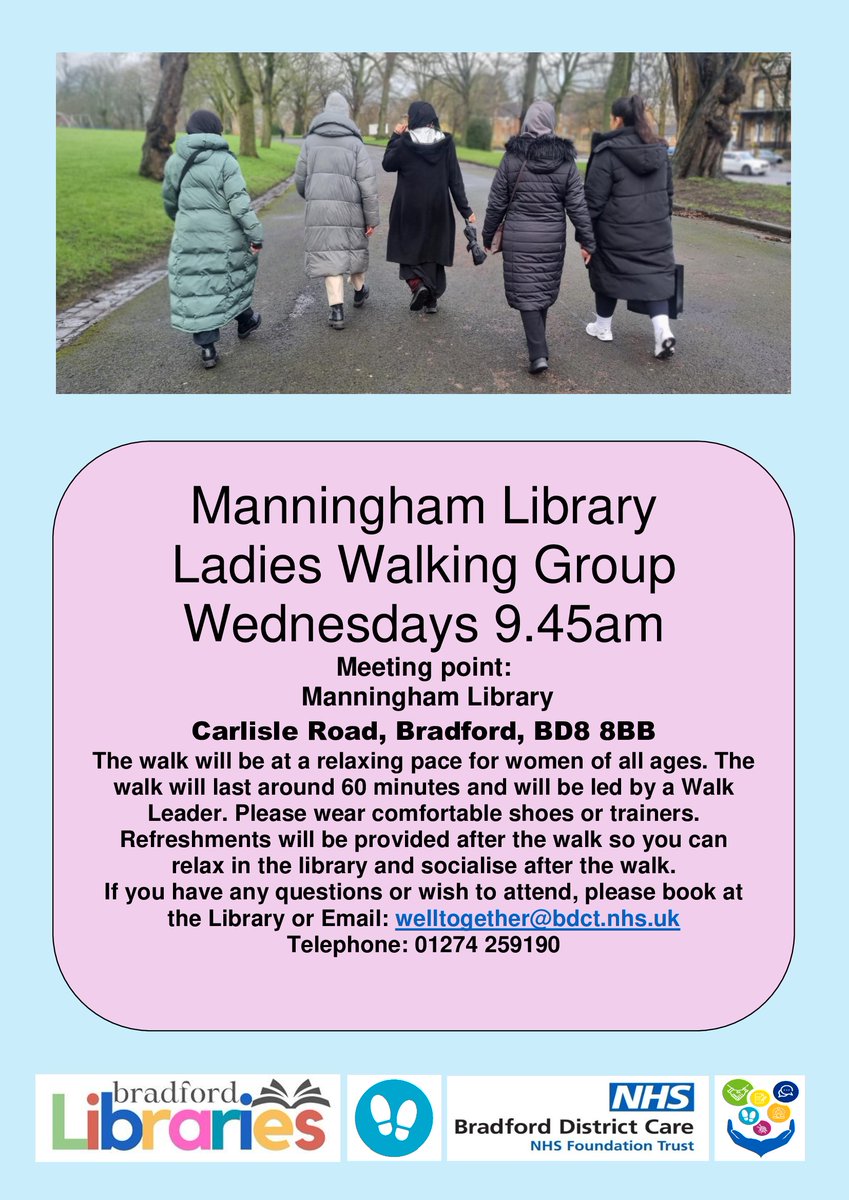 Manningham Library's Ladies Walking Group meets every Wednesday at 9.45am at the main entrance. Why not join them for a relaxing 60 minute walk, led by a walk leader. Suitable for all. Refreshments will be provided afterwards so that you can relax in the library and socialise....