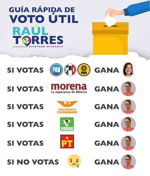 No desperdicies tu voto:

.@XochitlGalvez es la única que puede derrotar a Morena.

Lo mismo: @STaboadaMx CDMX, @Pepe_Yunes Veracruz, @LucyMezaGzm Morelos, @eduardorivera01 Puebla, @RenanBarrera Yucatán, @LibiaDennise Guanajuato, @lorenabeauregar en Tabasco, @OlgaLuzMx en Chiapas