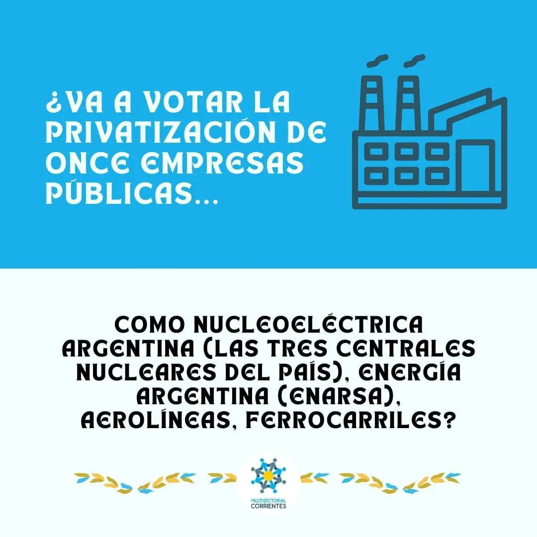 Les preguntamos a los Senadores de #Corrientes:

¿Va a votar a favor del RIGI, la privatización de Empresas o la reforma de Hidrocarburos?

UDS RESPONDEN AL PUEBLO DE CORRIENTES NO AL SILLON DE RIVADAVIA OCUPADO POR UN PERRO MUERTO.

#LaPatriaNoSeVende #NoALaLeyBases #NoAlDNU