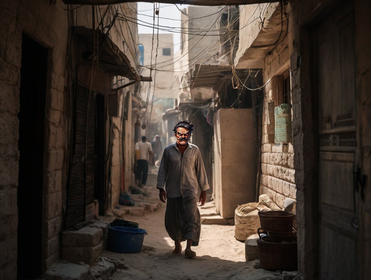 #ANGRYMAN is a storytelling meme. He tells tales. Tales of #suffering. 
The first story: #War
In one of the narrow, dusty streets of #Gaza, a man named Hassan lived. He had a small, simple house that he built with his own hands. Hassan worked tirelessly as a laborer to provide👇