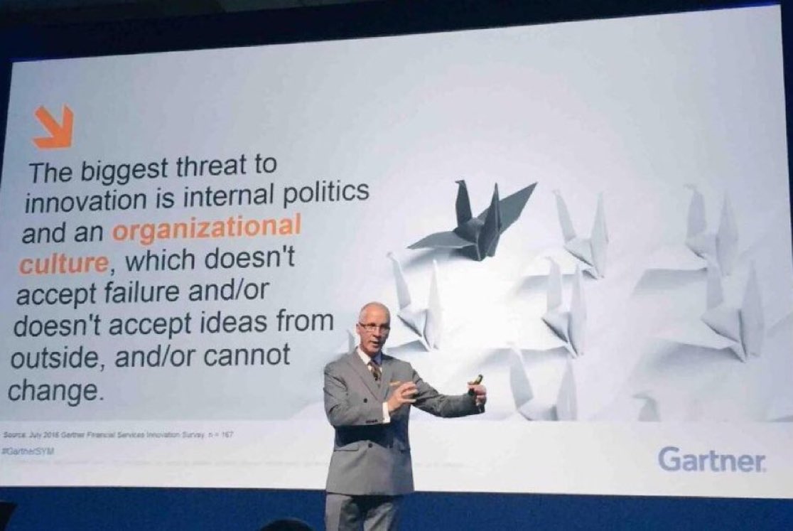 The biggest threat to innovation is internal politics and an organizational culture which does not accept failure, and/or does not accept ideas from outside, and/or cannot change.