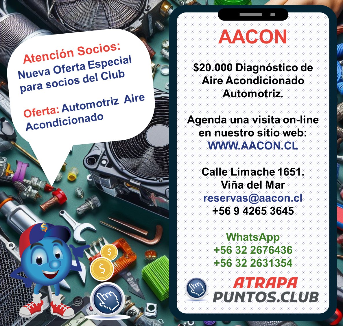 AtrapaPuntos's tweet photo. AACON

$20.000 Diagnóstico de Aire Acondicionado Automotriz.

Agenda una visita on-line en nuestro sitio web: https://t.co/RNHBbPvFTy

Calle Limache 1651.
Viña del Mar
reservas@aacon.cl
+56 9 4265 3645

WhatsApp
+56 32 2676436   
+56 32 2631354 https://t.co/DDmb0oIAwG