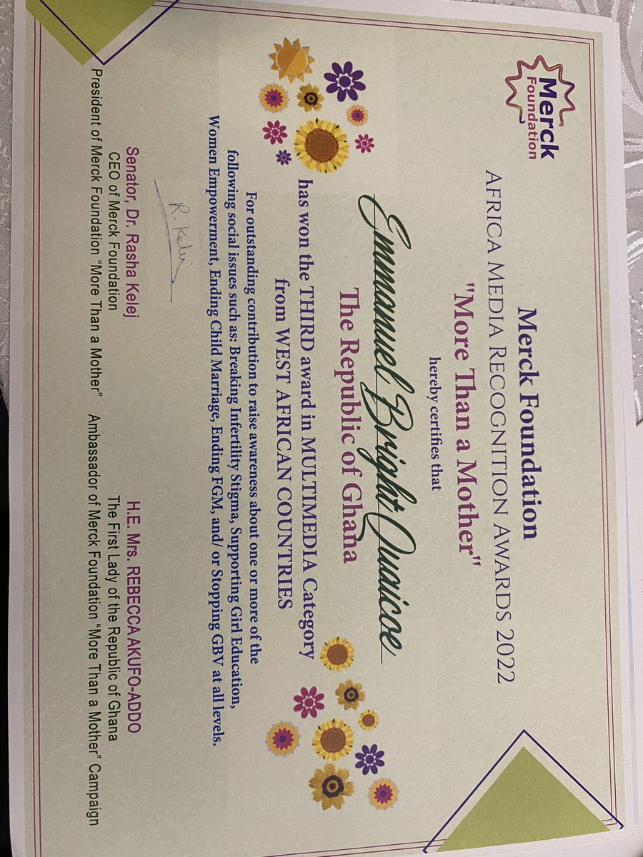 Akwesi_Paa_Bryt's tweet photo. Good God! In these past few days I have been blessed to receive recognition for my works. 

I was the bronze winner for the 2022 Merck Foundation Africa Media Awards. 

Today, I celebrate another feat. Best reporter (Television Category) in Inclusive and Anti-Conflict Journalism https://t.co/06QQlO6k4v