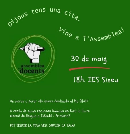#30demaigAssembleaGeneral
Feim sentir la nostra veu!