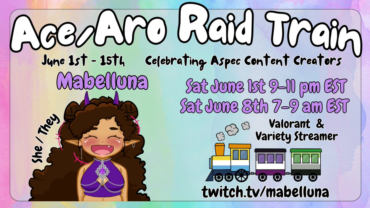 Your favorite ace afrolatina is choo chooin' this Saturdday~ @Shania_ttv TY for putting this together I never seen so many aro/ace ppl in one place 🤣💜🩶🖤💚