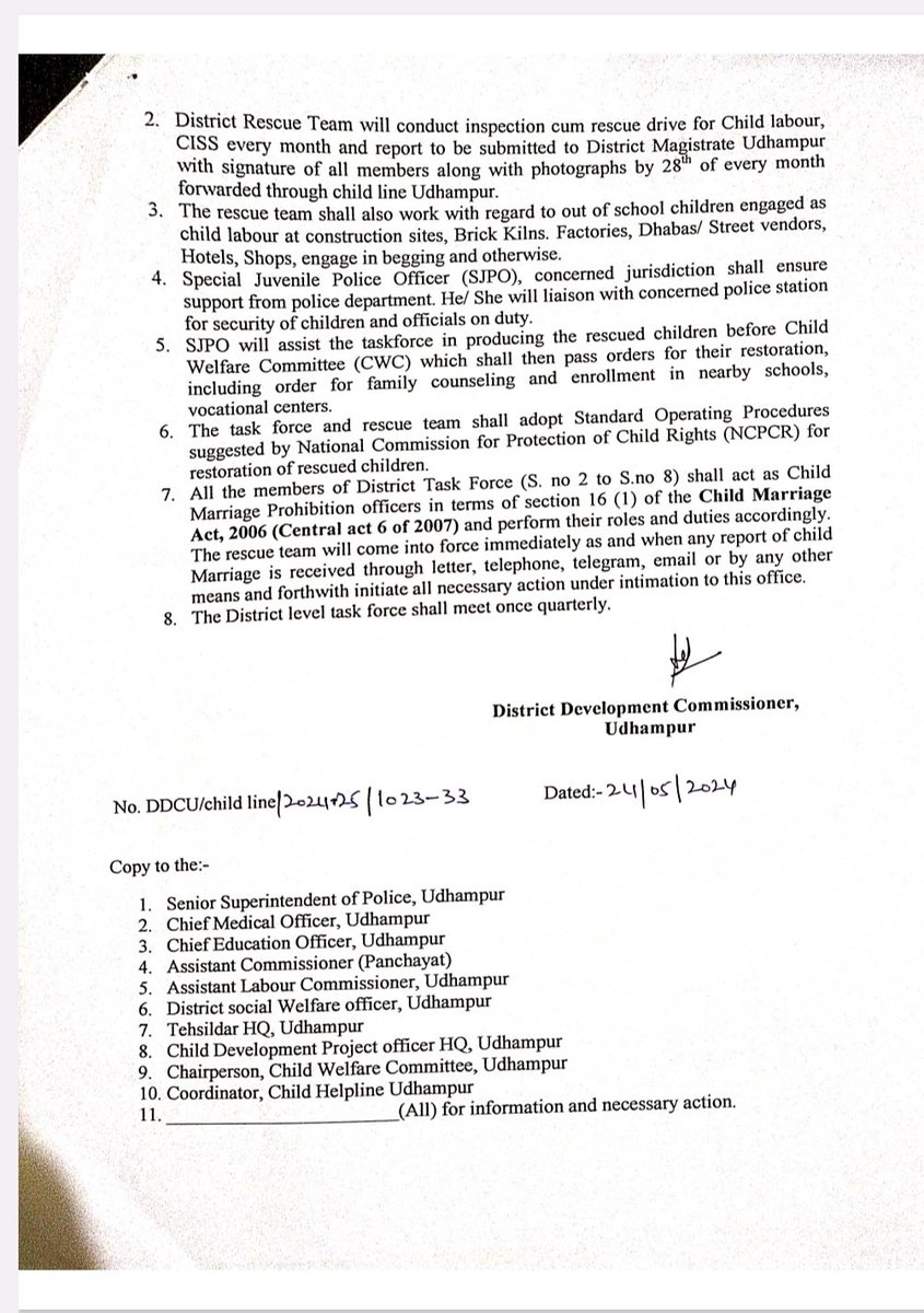 A District Task Force & Rescue team has been constituted to ensure implementation of Child Labour Act/Child Marriage Act/Prevention of Child Abuse & to carry out rescue operations as per provisions of Juvenile Justice (Care & Protection of Children) Act 2015.
@diprjk
@rai_saloni