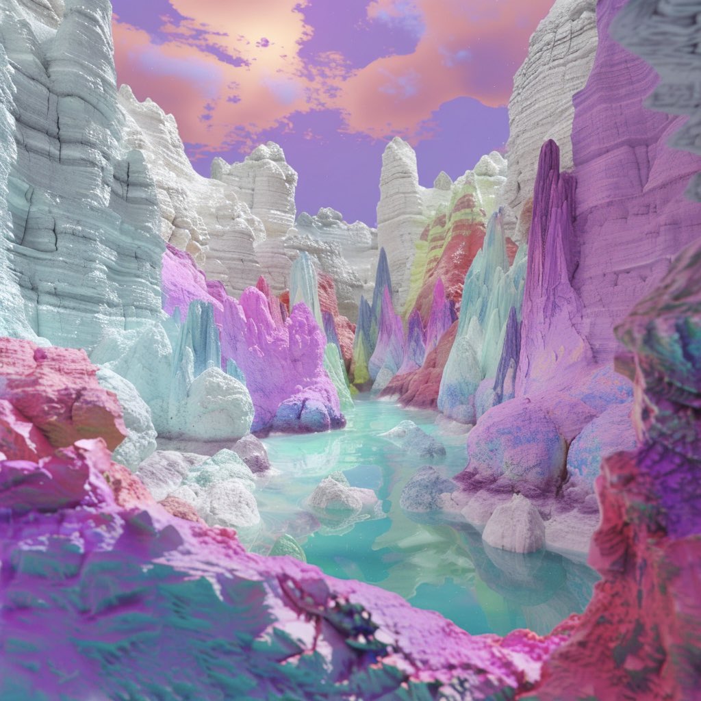 Pastel Colored Rock Formation - via MJ AI #scifi #colorful #vaporwave #neon #rock #surreal #landscape #futuristic #vista #manga #anime #fantasy #illustration #AI #aiconcept #midjourney #digitialart #aiart #aicommunity #AIイラスト #AIイラスト好きさんと繋がりたい