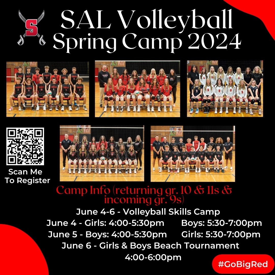 Salisbury Athletics (@salathletics) on Twitter photo Hey Volleyball Fans 🤙
Any incoming SAL grade 9s and returning SAL grade 10 & 11s are invited to our 🏐 Spring Camp happening June 4-6 🙌
Please scan QR Code to Register!! Contact grant.melnyk<a href="/eips/">Elk Island Public Schools</a>.ca for any further questions.
<a href="/SalComp/">Salisbury Composite</a> @eips #GoBigRed🔴⚫️⚔️ Hey Volleyball Fans 🤙
Any incoming SAL grade 9s and returning SAL grade 10 & 11s are invited to our 🏐 Spring Camp happening June 4-6 🙌
Please scan QR Code to Register!! Contact grant.melnyk<a href="/eips/">Elk Island Public Schools</a>.ca for any further questions.
<a href="/SalComp/">Salisbury Composite</a> @eips #GoBigRed🔴⚫️⚔️