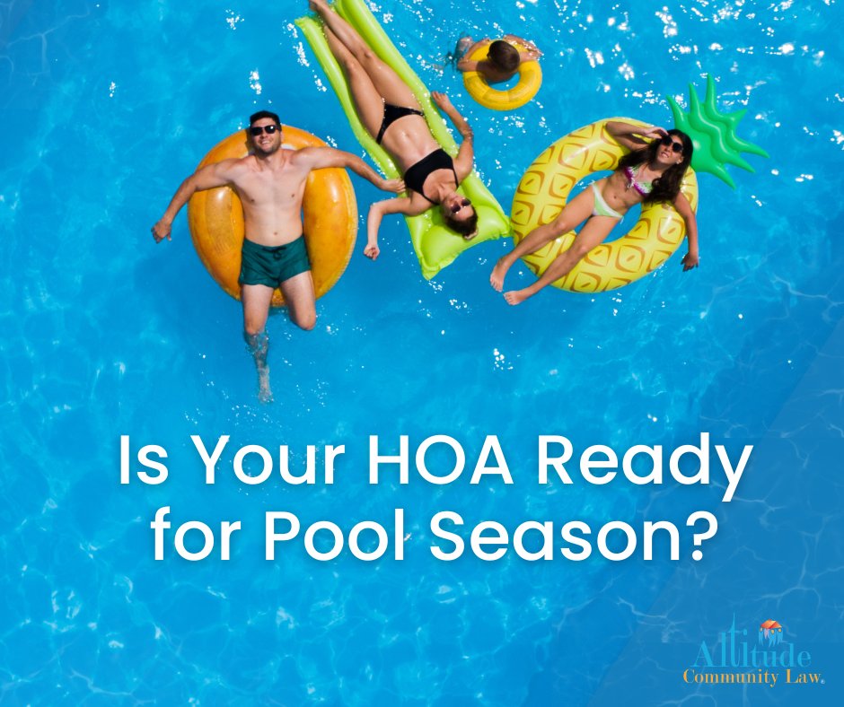 Pool season is here! Jeff Smith outlines how to get your association’s pool ready for summer fun in his article! altitude.law/resources/news…

#HOALaw #HOAEducation #HOAManager #AltitudeCommunityLaw #ColoradoHOA #HOAAttorney #HOAPools #PoolSeason #PoolRules #PoolMaintenance