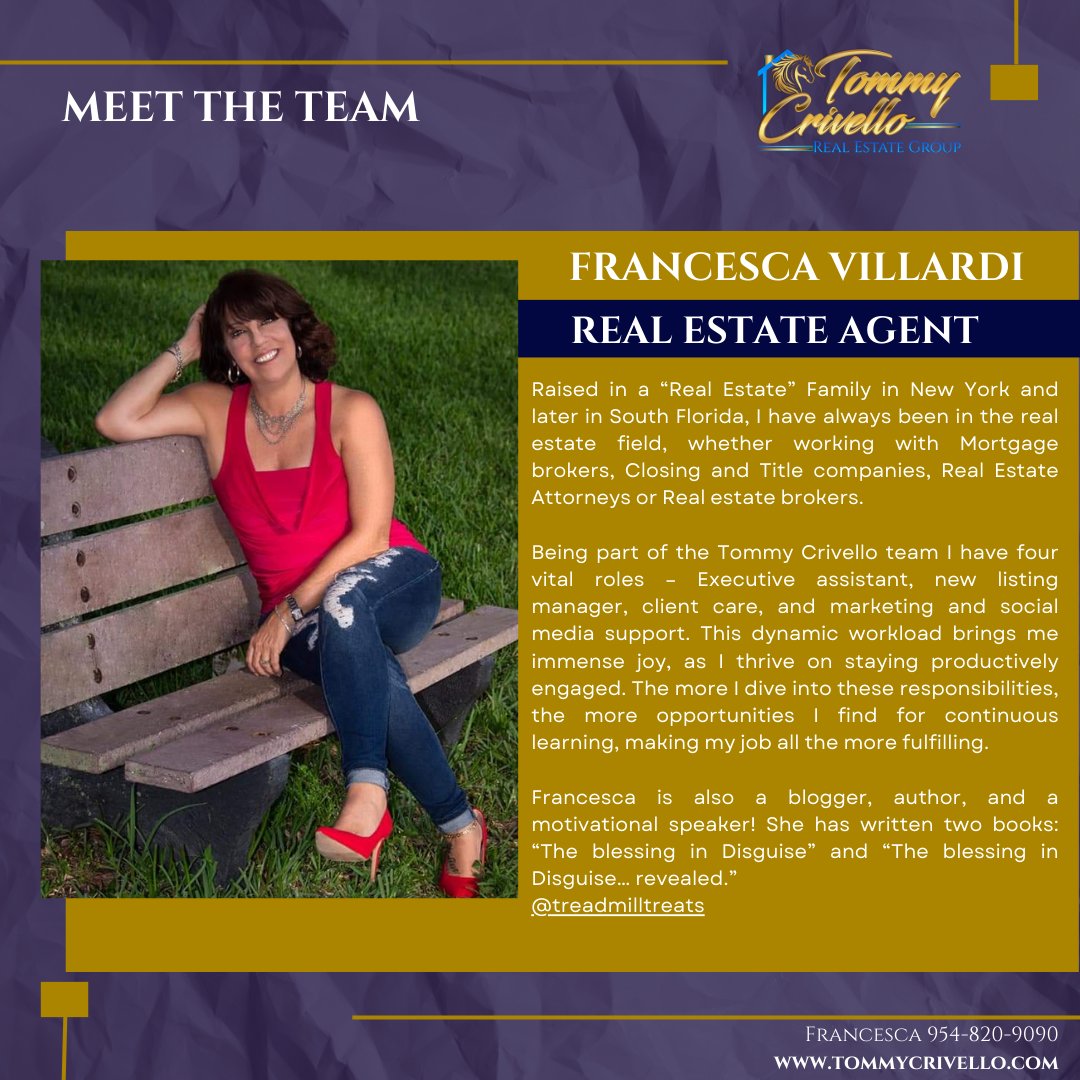 Meet the Team! Up next we have Francesca Villardi!
Let me help you get into your dream home in 2024!
Call me today!
realestate 
#realestateagent 
#luxuryrealestate
 #realestatelife 
#realestateinvesting 
#realestateflorida 
#luxuryrealestateflorida
 #buyrealestateflorida