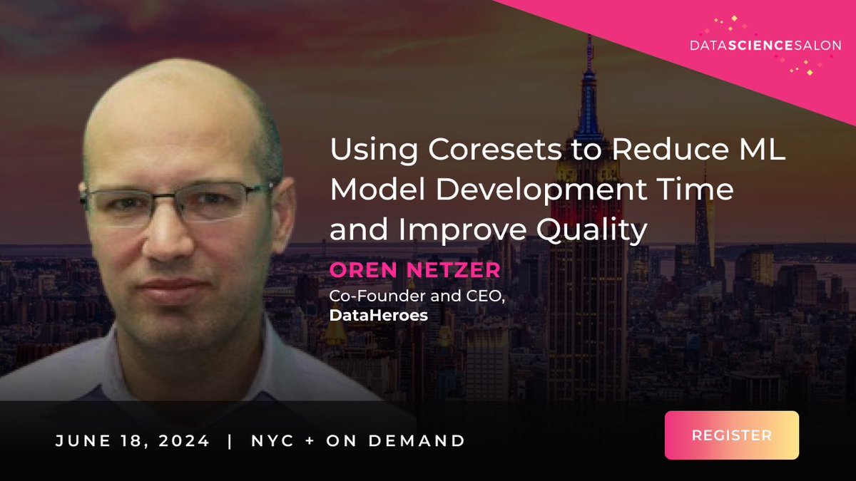 Unlock efficiency in #MachineLearning with Oren Netzer @DataHeroesAI at #DSSNYC! Learn how #coresets minimize development time & maximize model quality datascience.salon/newyork/ Explore their role in maintaining crucial data integrity during sampling and their edge over