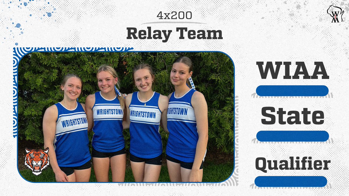 WrightstownA's tweet photo. Our school record holding relay team of Cailey Peterson, Katerina Hruska, Stella Theunis, &amp; Kali Recob will compete this Friday &amp; Saturday in La Crosse for a State Championship! Go Tigers! https://t.co/quYb9lVeB3