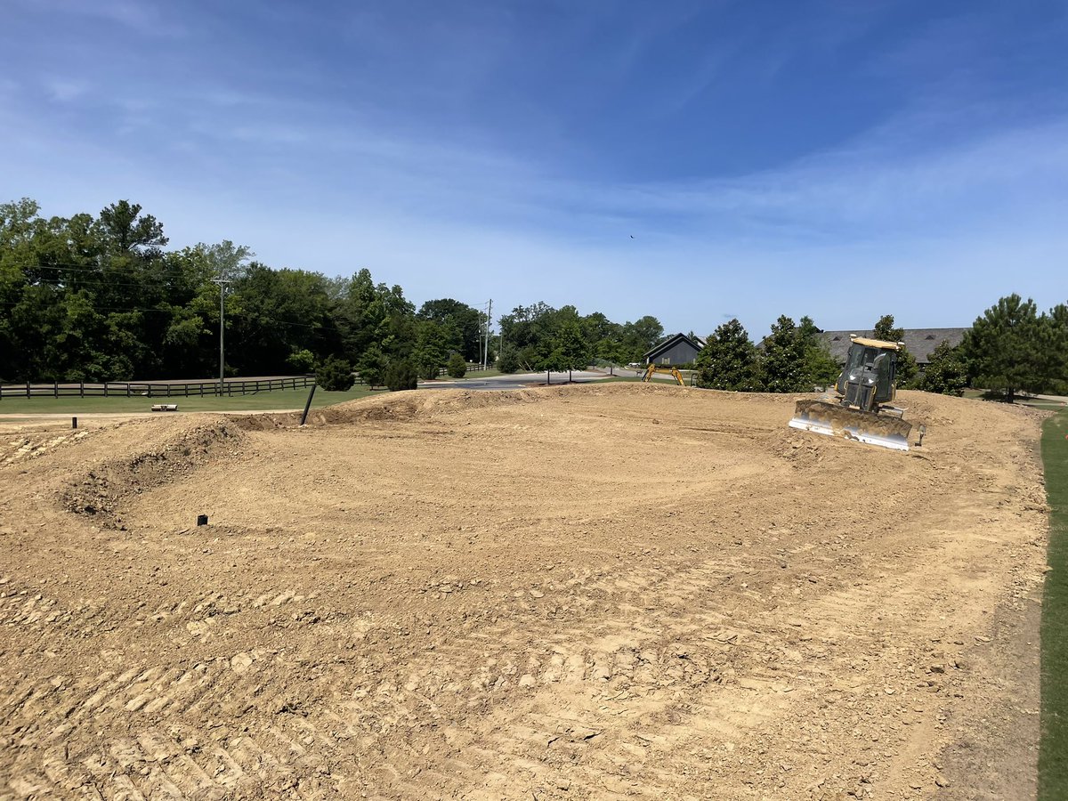 Back at @MossyOakGolf again this morning making tweaks to the “Seesaw” green before drain tile, gravel, and mix start to go in. This green is multi-functional with short game scenarios, a DEEP bunker, and room for 115-yd wedge practice for the @HailStateWG and @HailStateMG teams!