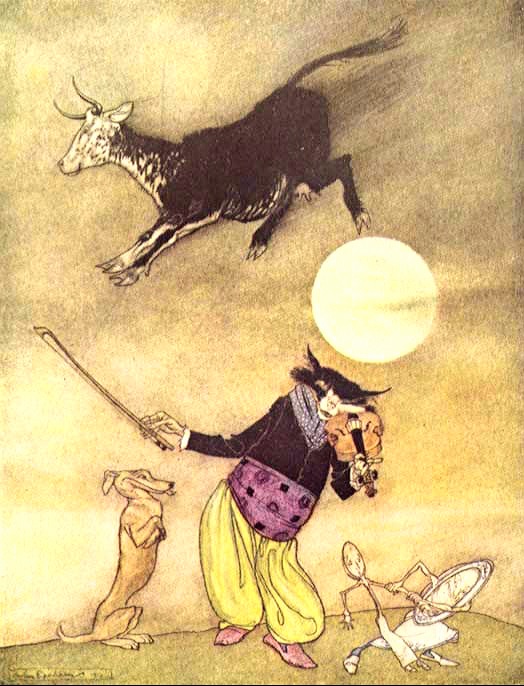 Mother Goose: 
The Cow Jumped Over the Moon /
Arthur Rackham (1913)
#FairyTaleTuesday  #MotherGoose 
#NurseryRhymes