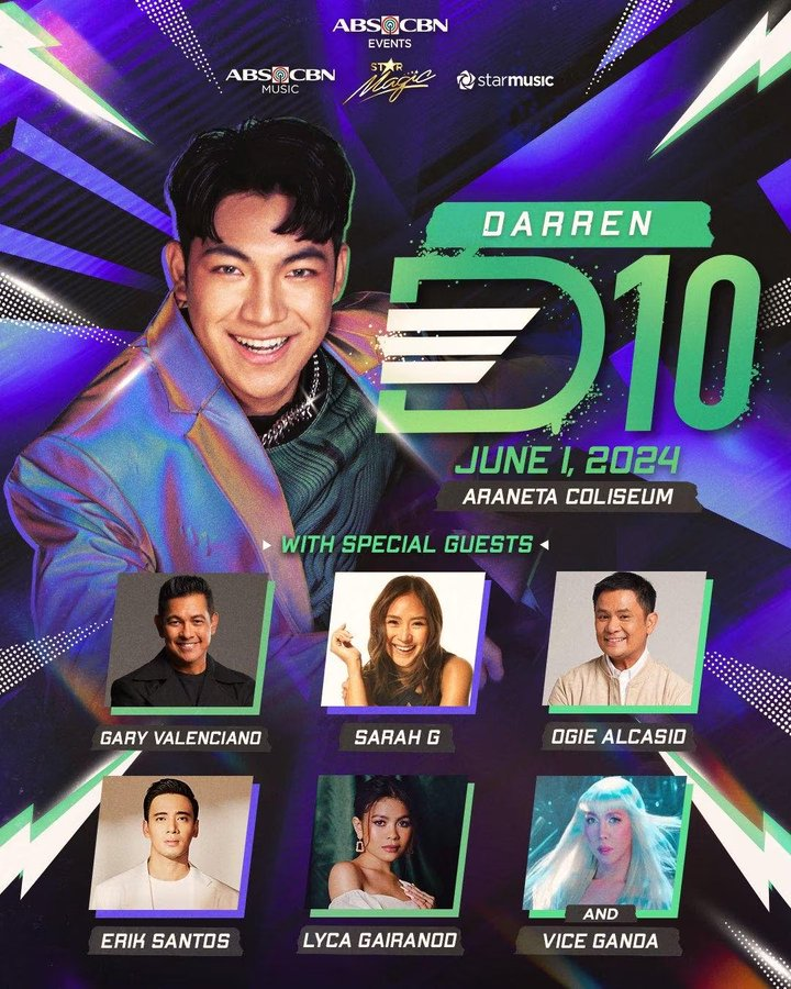 TICKET GIVEAWAY
1 RANDOM TICKET
Darren's D10 Concert
06.01.2024 | Araneta Coliseum

* No need to follow me but it's up to u.
* Like&amp;RT this post
* Answer the form: forms.gle/spN3GtUXTwRKmJ…

Ends on May 30, 12:00 AM.
Announcement on May 30, 5:00 PM.

Good luck!

#D10 #DARREN