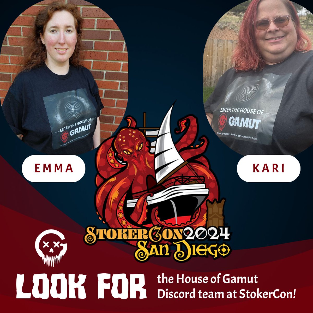 Headed to 𝙎𝙩𝙤𝙠𝙚𝙧𝘾𝙤𝙣? Keep an eye out for Kari & Emma—our awesome Discord team! They’ll be passing out some fun Gamut swag and are excited to meet you. Plus, be on the lookout for a special Gamut Magazine deal in the StokerCon Souvenir Book…👀