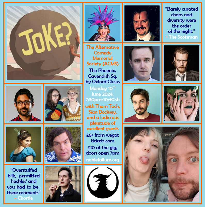 #ACMS 📅Monday 10th June, 7:30pm 🏰@ThePhoenix_W1 🎟️£6/£8/£10 from wegottickets.com/event/621539/ 🥳hosted by @siandocksey and @turlygod, with @FergusCraig, @extra_legs & @meredith_martyn, @RosalieMinnitt, @tombellforever AND MORE 🌈free guestlist for trans & NB folk, DM us your names