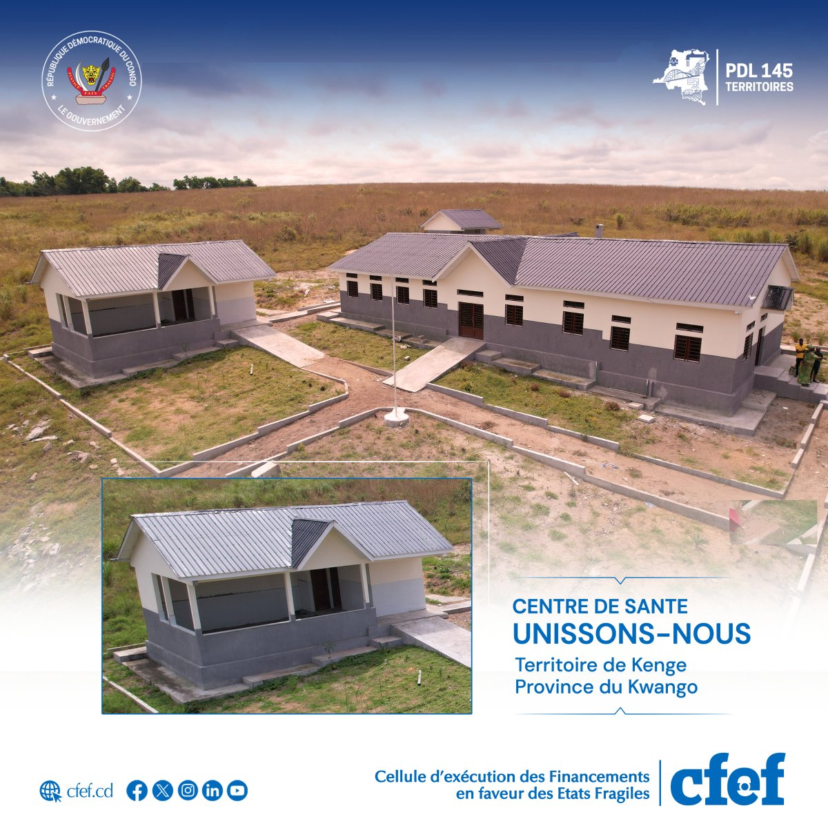 #PDL145T_RDC : Achèvement des travaux et réception du Centre de santé  Unissons-nous dans le Territoire de Kenge au Kwango.
@DeCom_CFEF
@MinSanteRDC
@PlanRdc
@PrimatureRDC