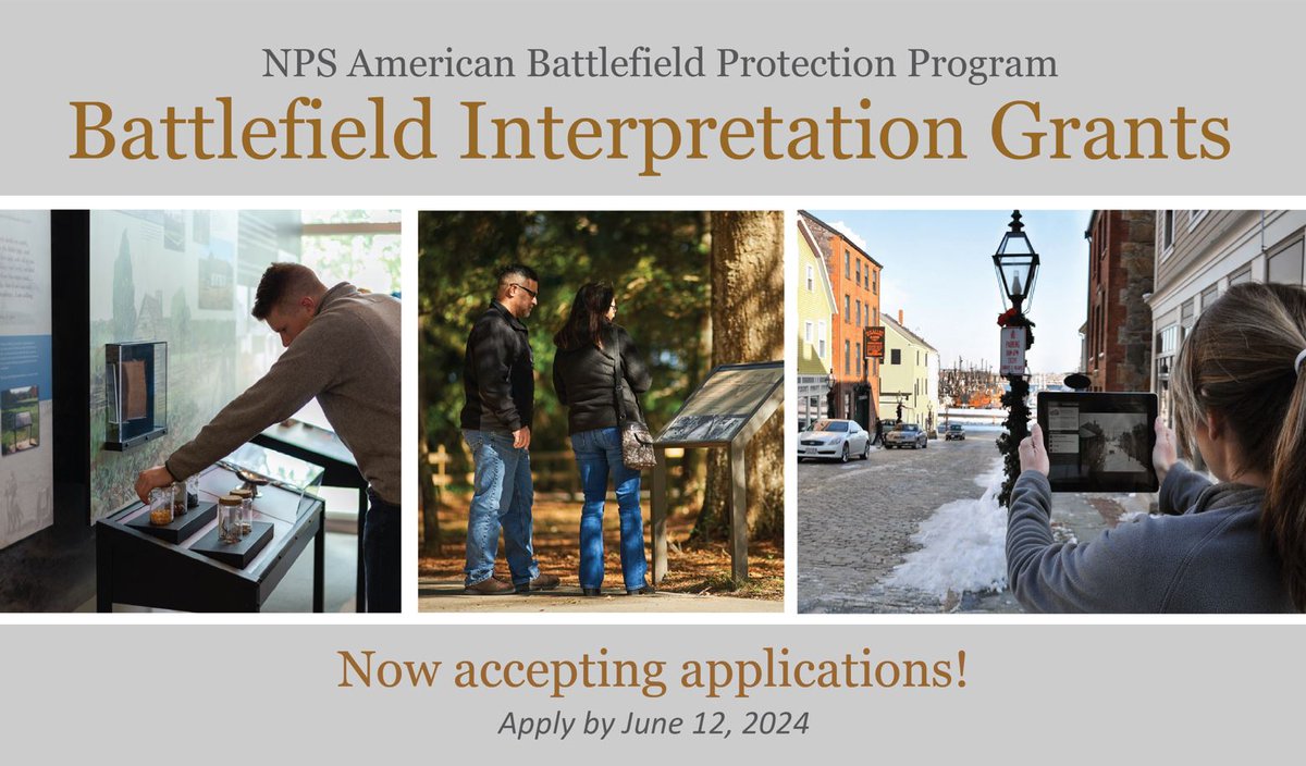📢NPS ABPP’s 2024 Battlefield Interpretation Grants are now open for applications! 💸These grants offer up to 50% matching funds for projects developing innovative interpretation & education at eligible battlefield sites. To learn more, head to: go.nps.gov/ABPP-BIG