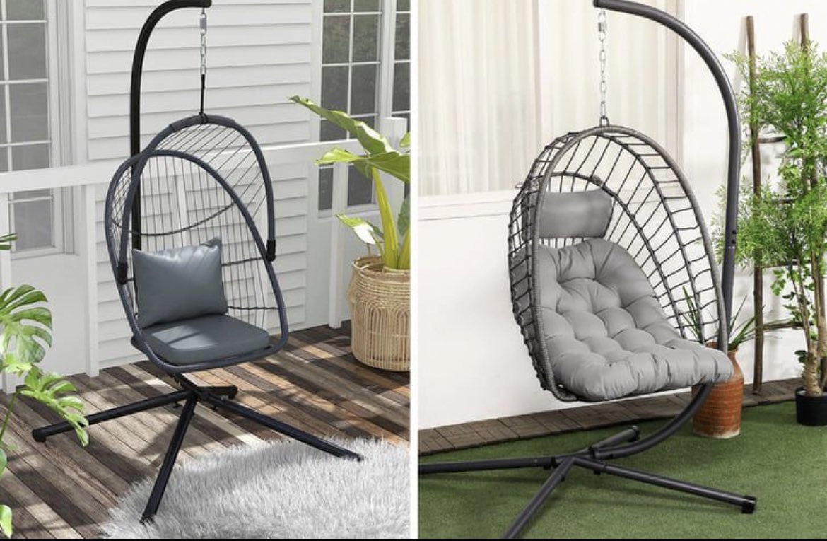 This gorgeous hanging egg chair comes in at under £130 delivered! Available in both dark or light grey ☀️ Perfect place to chill with a wine after work 🥰 Check it out here 👉 awin1.com/cread.php?awin…