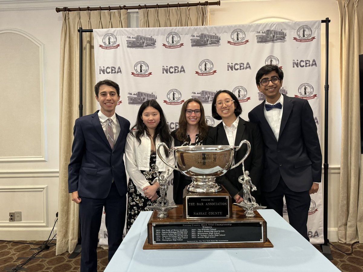 What a season for the Mock Trial team! 2024 Nassau County Mock Trial Campions, having the opportunity to compete at States in Albany (first time in Jericho history.) Such a fun and close group of students. The seniors have left their mark on this program and will be missed!