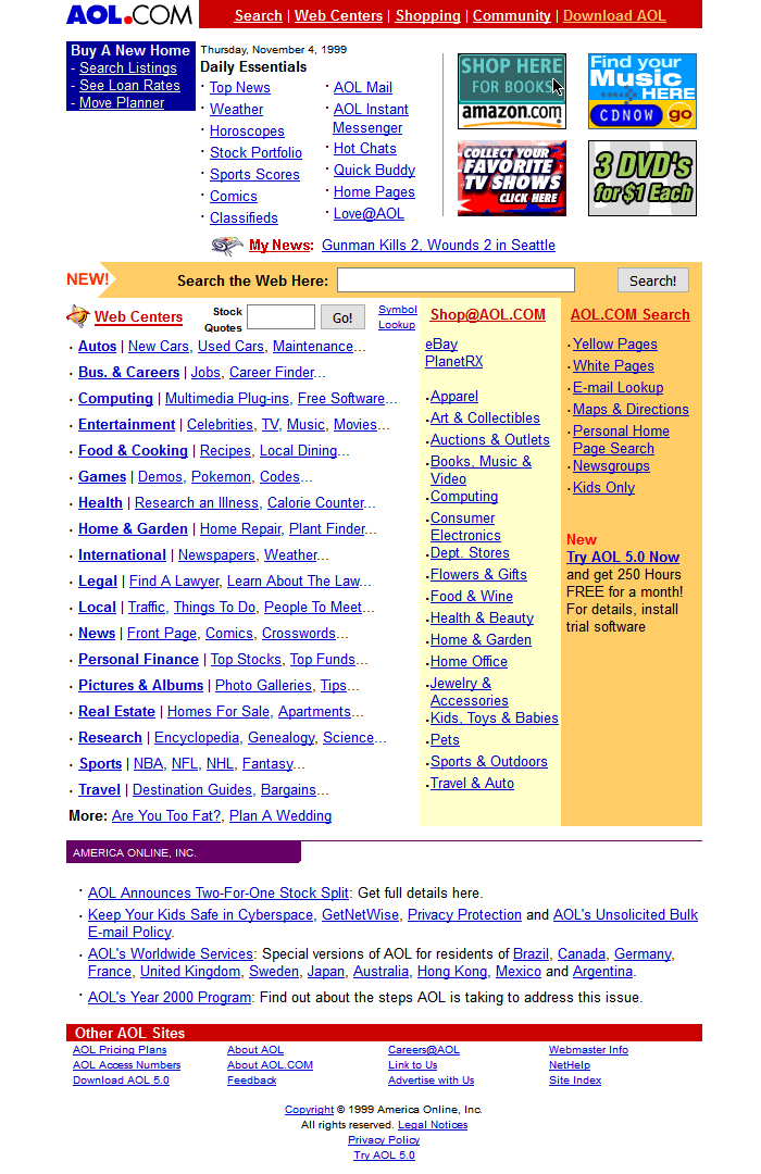 A little memory of the golden age of internet portals in the 1990s

AOL homepage in 1999

#WebDesignHistory