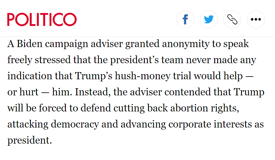 This is big The Biden campaign is already lowering expectations for the Trump trial to Politico