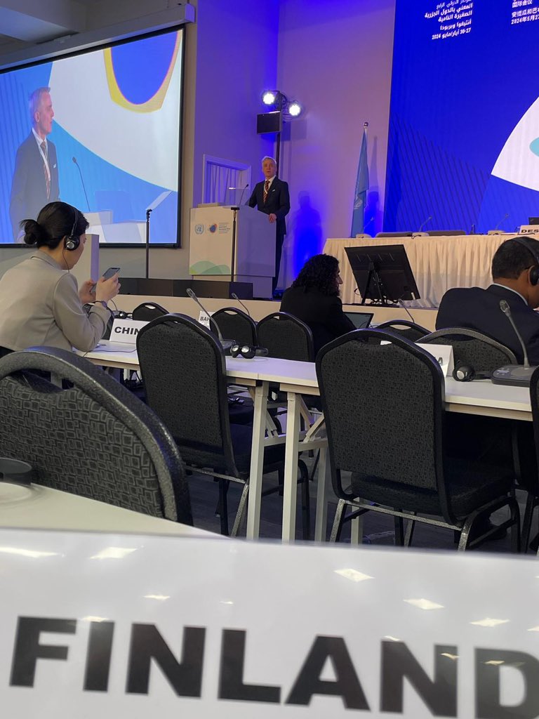 Finnish delegation at @SIDS4AB is led by Minister Adlercreutz @adleande, who delivered the national statement reiterating Finland’s long-term support to SIDS and strengthening our common efforts to tackle the devastating impacts of climate change. #SIDS4